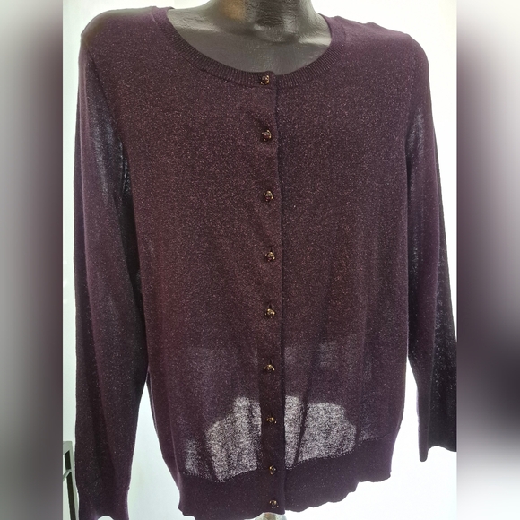 Talbots Sweaters - Talbots Metallic Rhinestone Button Up Cardigan Shimmer Purple Women’s Size 2XP